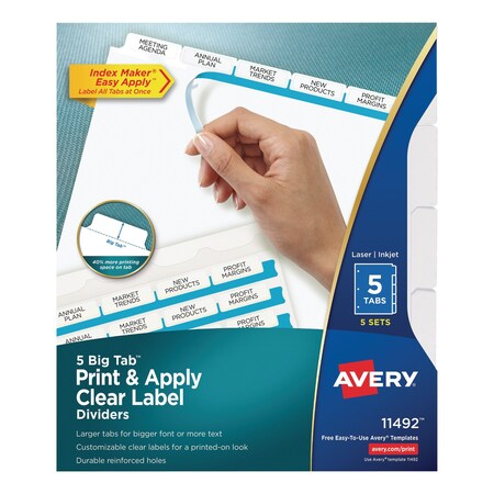 Avery Dennison Printable Index Dividers, 5 Tab, White, Pk5 11492